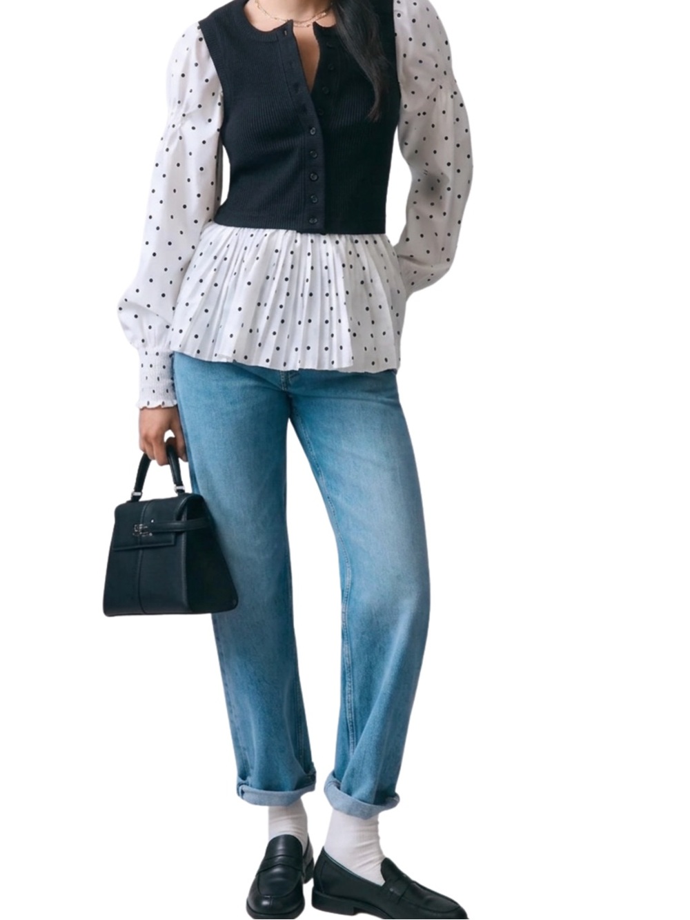 Anthropologie Polka Dot Puff Sleeve Peplum Top XXS